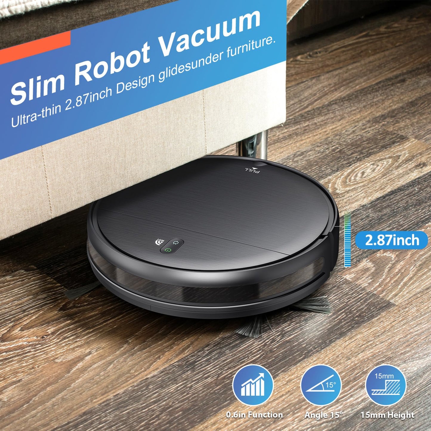 Robot Vacuum and Mop, 2 in 1 Robotic Vacuum Cleaner with Schedule, App/Voice, Slim Mopping Vacuum Robot with Watertank and Dustbin, Self-Charging, Easy of Use, Ideal for Hard Floor, Pet Hair, Carpet