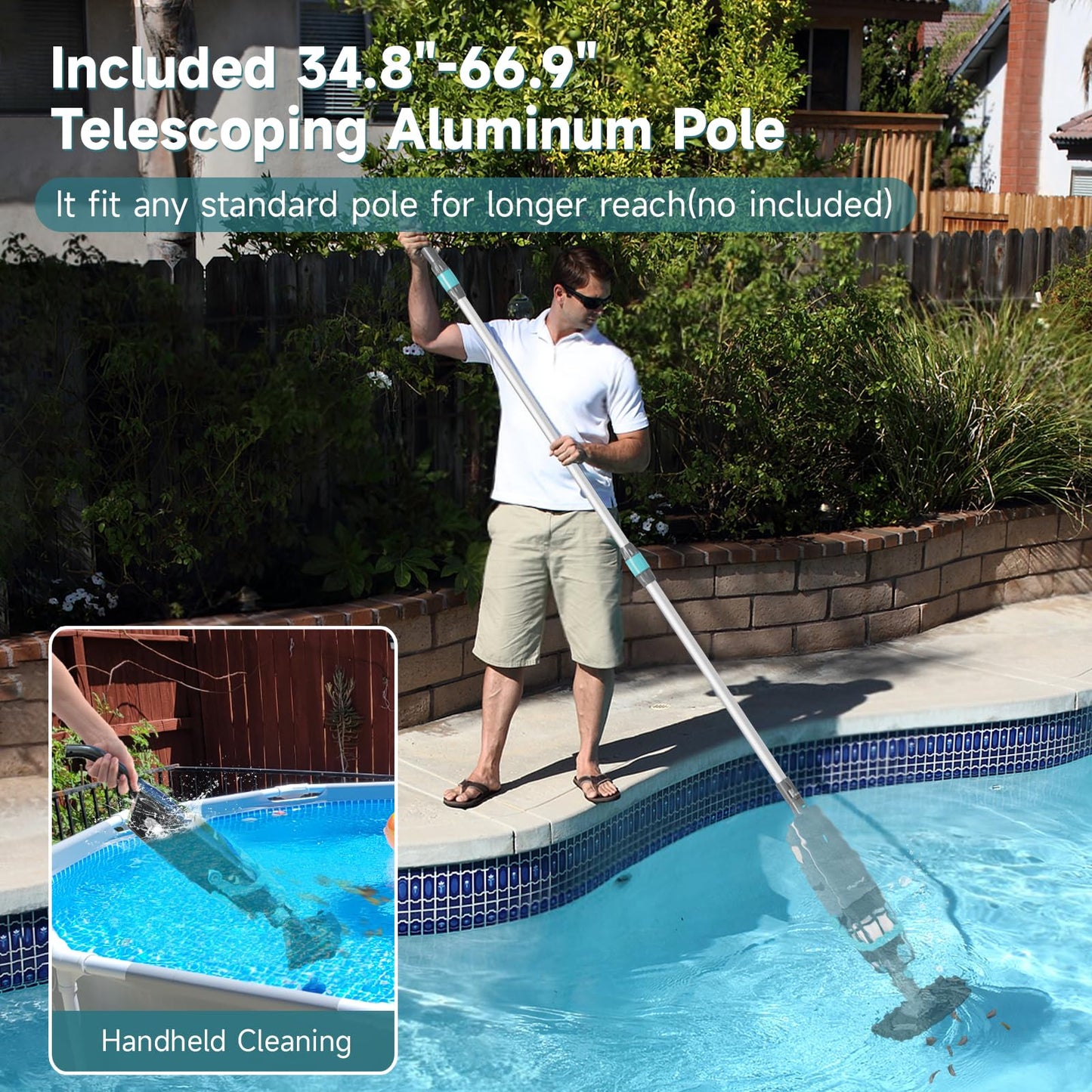 PoolMr Cordless Handheld Pool Vacuum, Rechargeable Pool Cleaner with 16 Gal/Min Suction, 60 Min Runtime, Dual-Phase Cleaning System, Ideal for Above Ground Pools, Spas, Hot Tubs, Teal (2025 Version)
