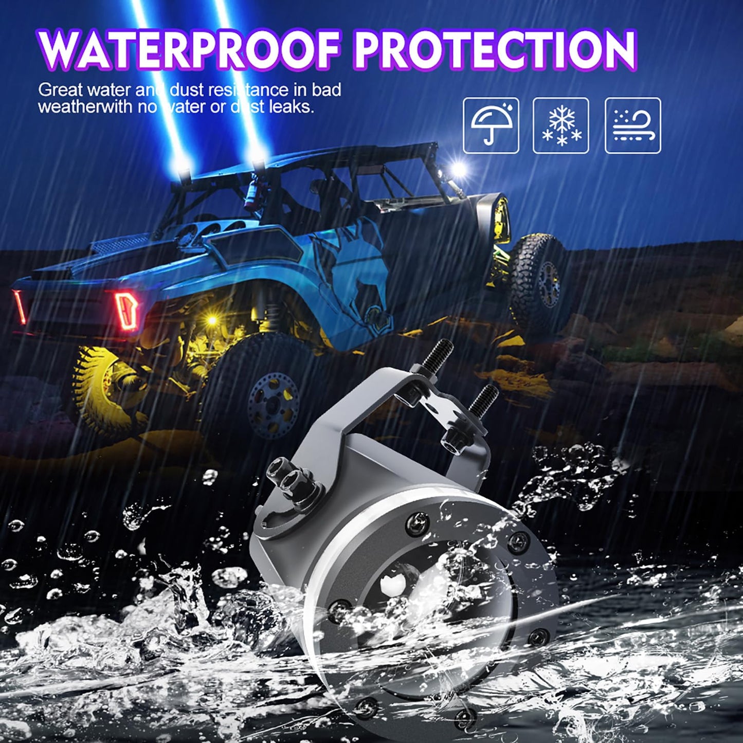 Jumpdy RGB Whip Lights for Side by Side 2 PCS Whipless Whip Light LED Spot Beam Pod Lights LED Pods for Offroad ATV Can am 1000XP UTV Golf Cart Truck 4x4 Boat Polaris RZR SXS