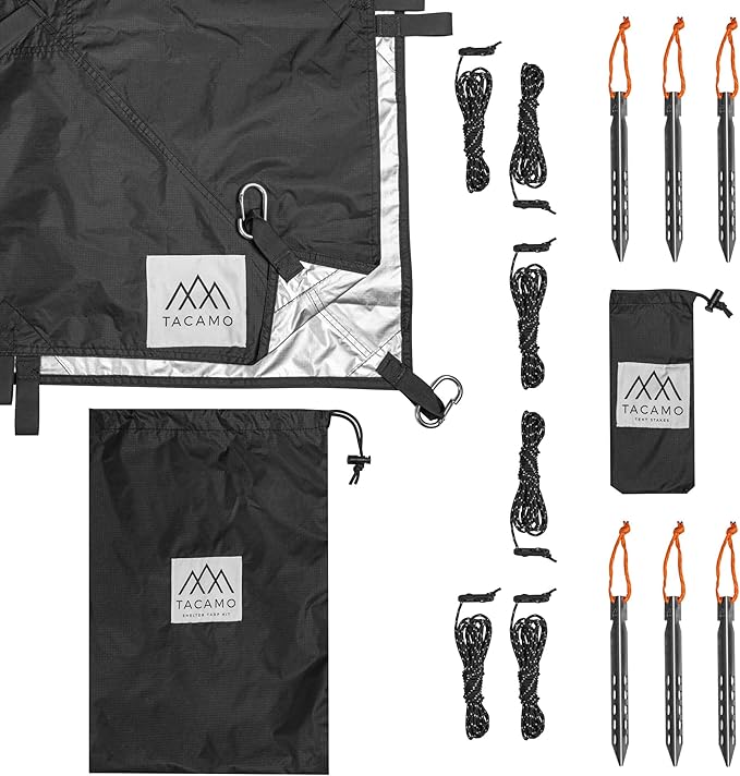 Waterproof Camping Tarp Shelter for Backpacking, Hiking, Hammock, and Bushcraft (Black, 10 FT x 12 FT)