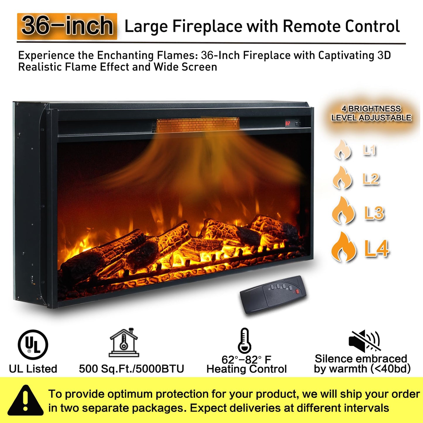 Fireplace TV Stand for TVs up to 80 Inches with 36" Electric Fireplace, 31" Farmhouse Tall Entertainment Center w/Drawer & Adjustable Shelves, Large Media Console for Living Room, 70inch, Dark Grey