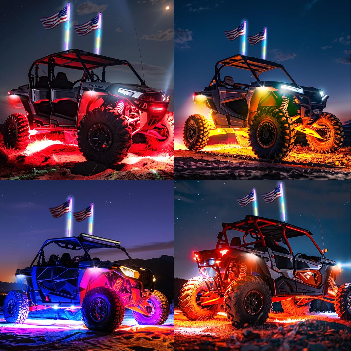 Blogole 4FT Whip Light and Rock Light Combo Kit with Spring Base, Switch, App Control, Universal for UTV/ATV/RZR/SxS/Can-am, 2 Pack