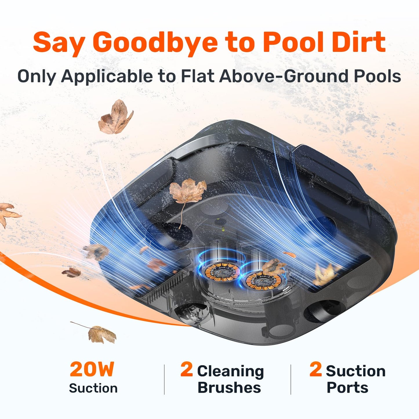Gosvor Cordless Robotic Pool Cleaner, Lasts 90 Min, Automatic Vacuum for Above-Ground Pools up to 860 Sq.ft, Portable, Self-Parking, Orange