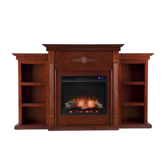SEI Furniture Tennyson Electric Fireplace with Bookcases, New Mahogany