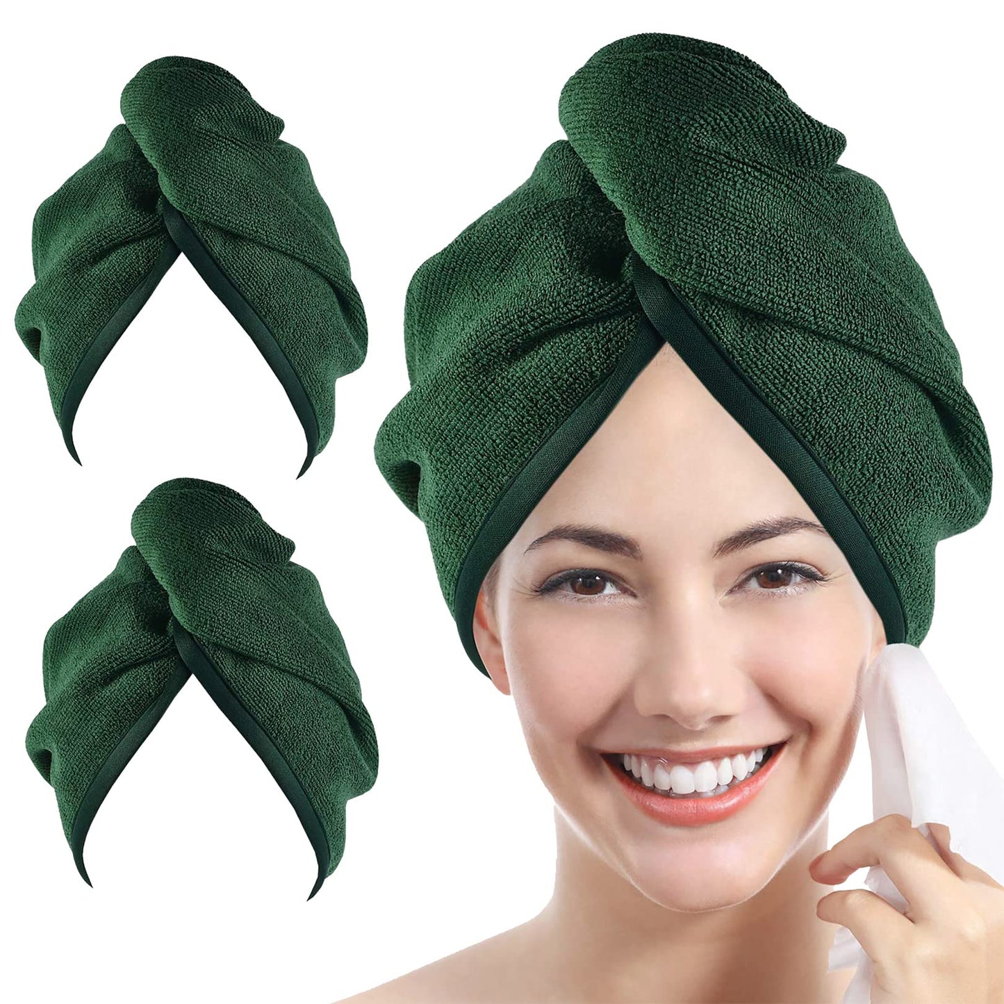 YoulerTex Microfiber Hair Towel Hair Wrap: 2 Pack 10X26 Hair Dryer Towels for Women Absorbent Turban Twist Drying Shower Cap Curly Hair Products for Hair Care Hair Accessories (05 Emerald)