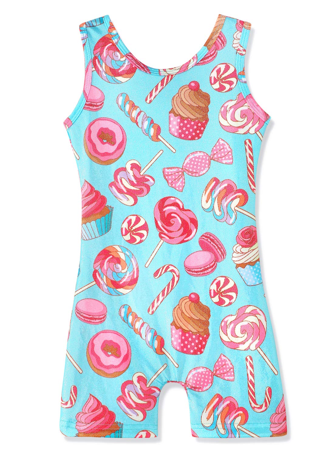 HOZIY Leotards for Girls Gymnastics 5t 5-6 5/6 Leotard With Shorts Biketards Cupcake Donuts Aqua Blue Sparkle