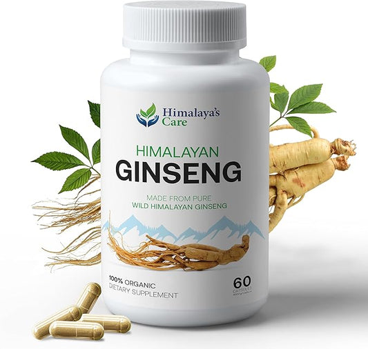 Himalaya's Care Panax Ginseng Supplement 1000mg - 60 Vegan Capsules - Korean Red Ginseng Extract Root Powder Pills for Men and Women - for Natural Energy, Focus, Immune Support, Vitality & Stamina