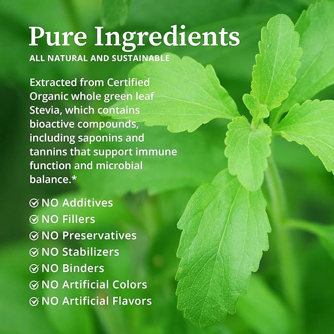 BioPure Stevia Certified Organic Extract – Whole Leaf Herbal Tincture with Bioactive Compounds to Support Immune Function, Microbiome Balance & Gut Health – 2 fl oz