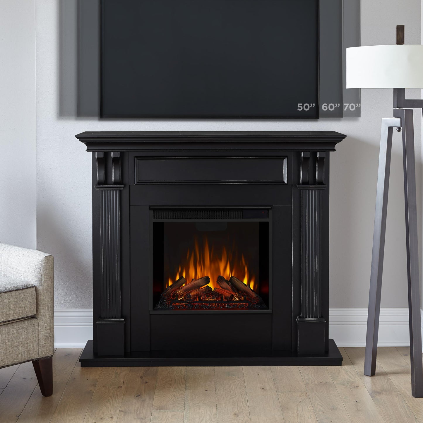 Real Flame Ashley 48" Electric Fireplace with Mantel for Living Room or Bedroom, Replaceable Fireplace Insert Heater, Realistic Log and Flame Effect, Remote Control, Timer