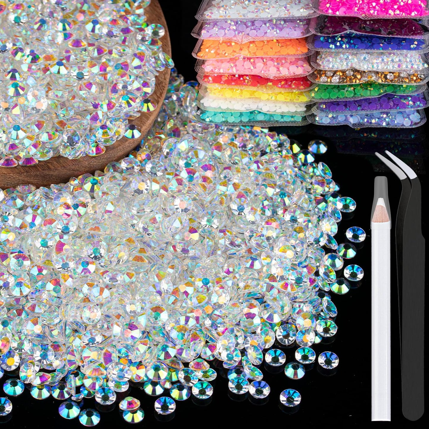 5000Pcs 2Mm Resin Rhinestones Bulk, Transparent Ab Flatback Round Jelly Rhinestones Bedazzling Non Hotfix Crystal Gems Large Qua