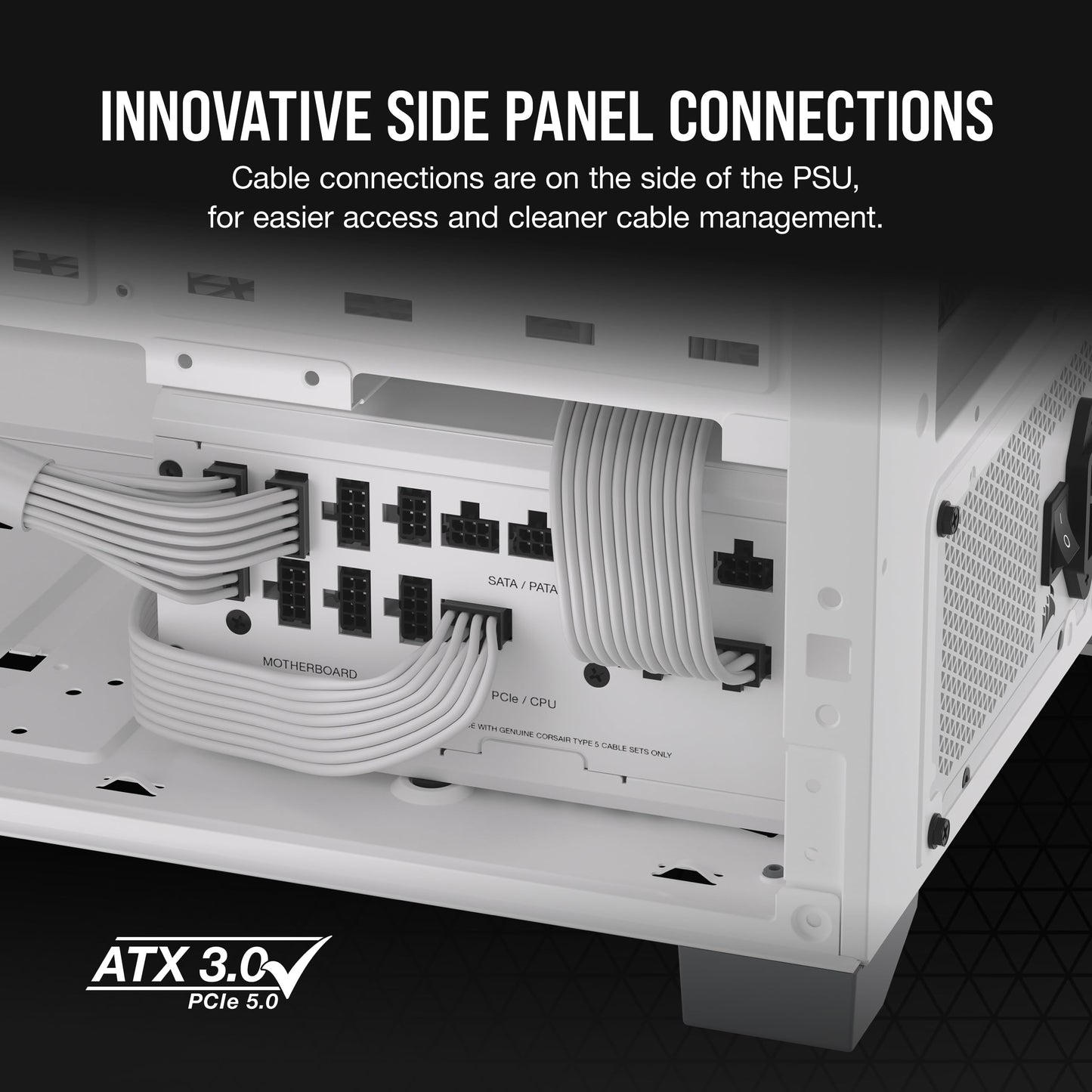 CORSAIR RM1000x Shift Fully Modular ATX Power Supply - 80 Plus Gold - ATX 3.1 - PCIe 5.1 - Zero RPM - Modular Side Interface - White