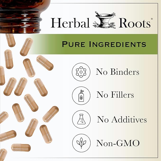 Herbal Roots Mushroom Supplement Capsules | Blend of 8 Organic Mushrooms | Turkey Tail, Lion’s Mane, Shiitake, Cordyceps, Reishi, Chaga, Maitake, Snow | 60 Vegan Capsules