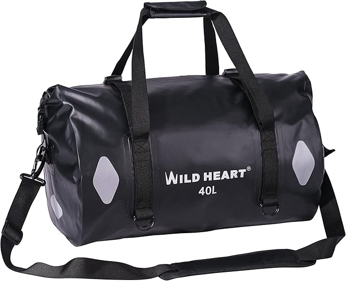 WILD HEART Waterproof Bag Duffel Bag 20L 30L 40L with Welded Seams Shoulder Straps, Mesh Pocket for Kayaking, Camping, Boating,Bicycle,Motorcycle