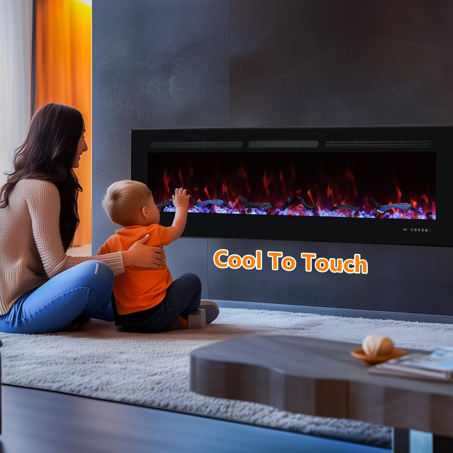 Carsynflame Electric Fireplace 65 in, Wall Mounted & Recessed Electric Fireplace Inserts, Remote & Touch Screen Control, 169 Flame Color Combinations, Timer& Thermostat Fireplace Heater, 1500W, Black