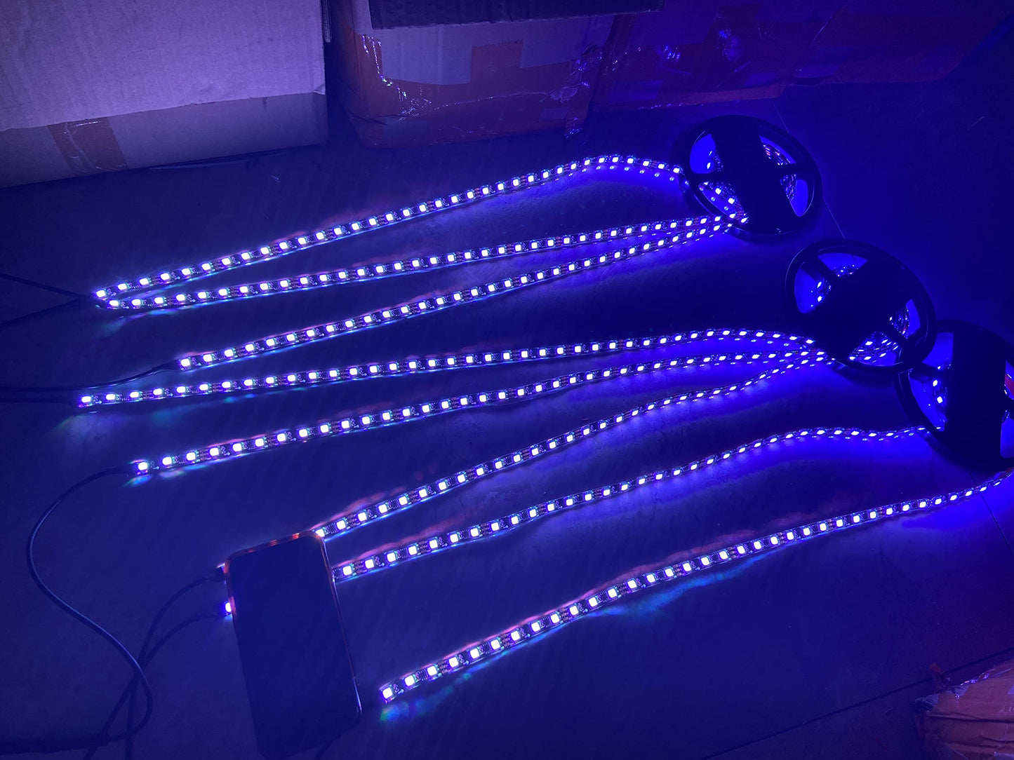 8PCS 4FT Full Tinted LED Black Out PCB Smoked Chasing + RGB Multi-Color + Solid Color Light Strips for Polaris Slingshot Hood Lights Car Truck Front Grille Ryker Spyder APP+RF