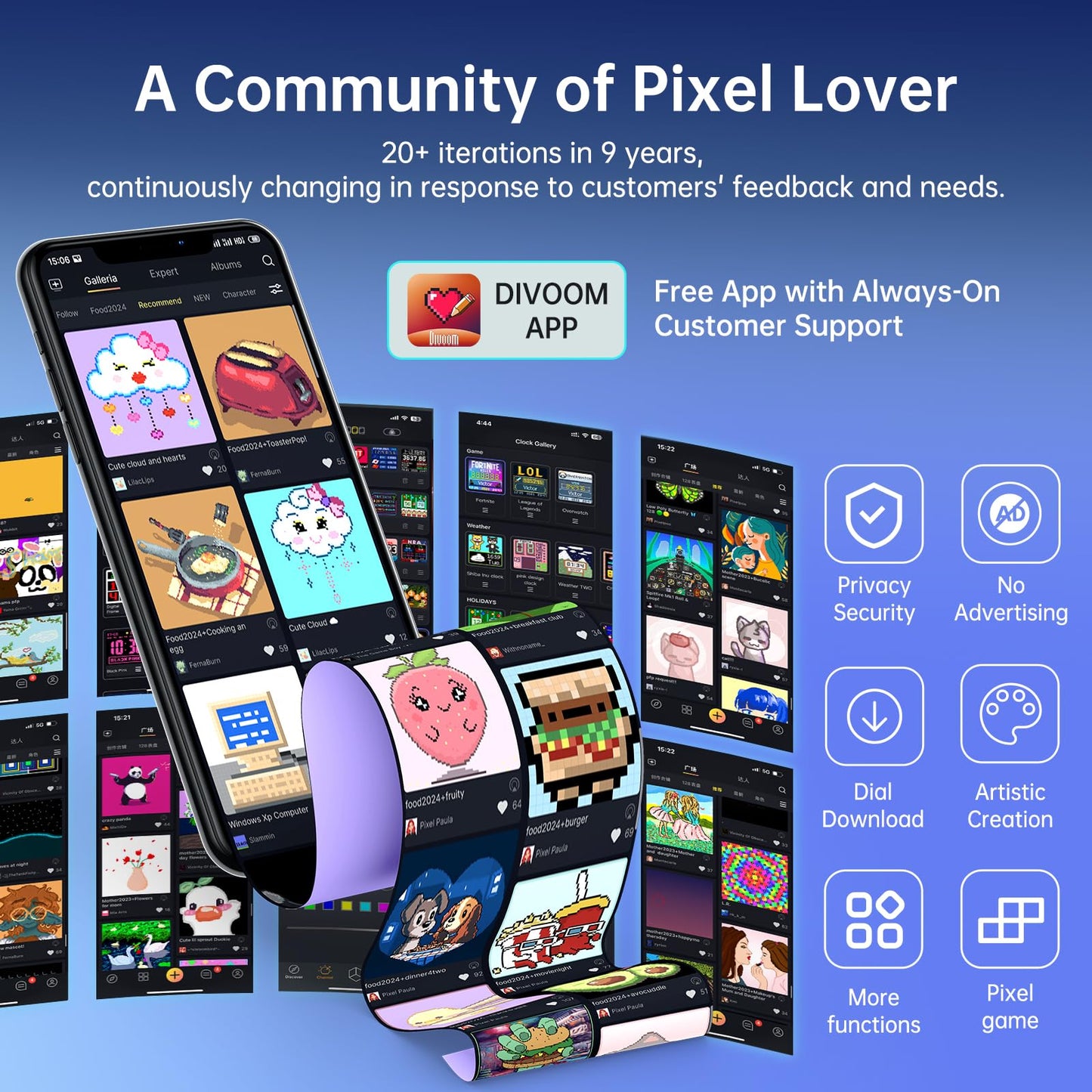 Divoom Times Gate - Cyberpunk Gaming Setup Digital Clock with Smart APP Control, WiFi Connect, RGB LED Display, Personalized Dashboard, Pixel Art for Gaming Room & Office Decor(Sliver)