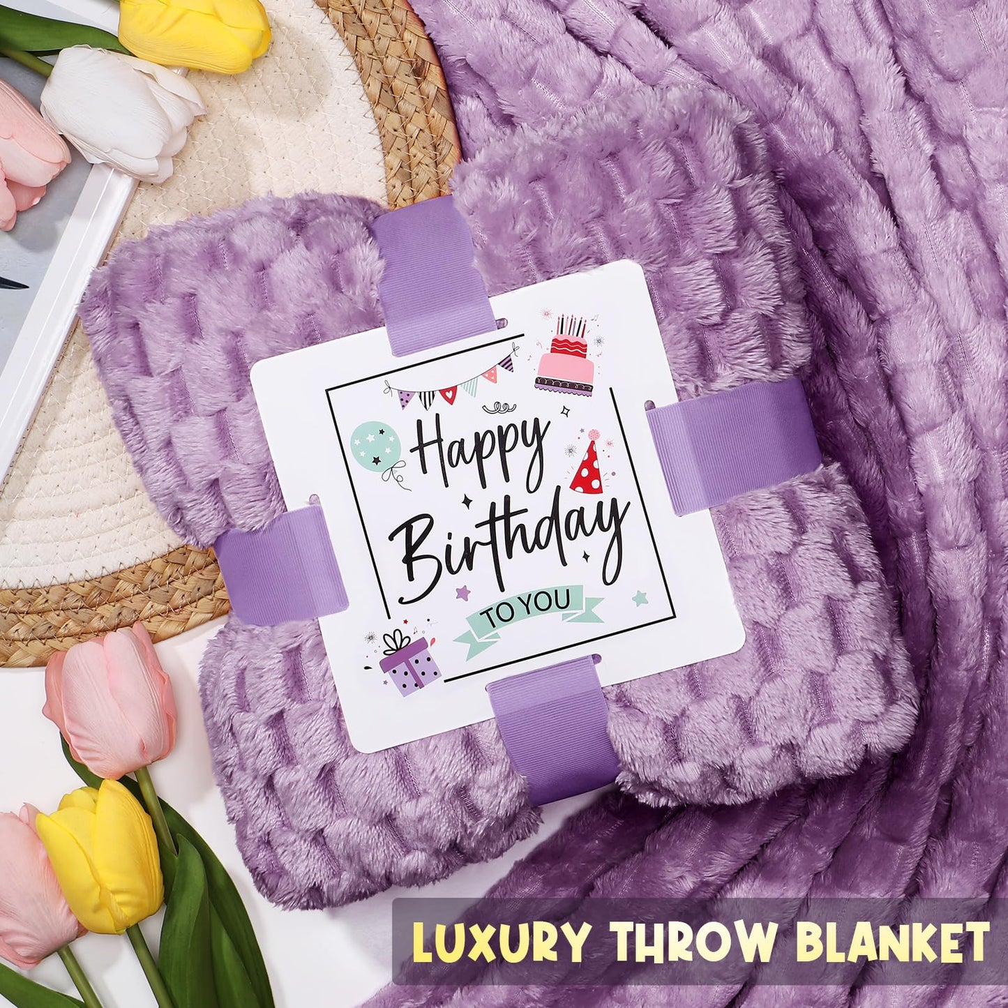 Birthday Gifts for Women Friendship, Unique Happy Birthday Gifts Basket for Mom Her Best Friend Sister Wife Girlfriend Coworker Teacher, Luxury Self Care Box Lavender Relaxing Spa Gifts Set w/ Blanket