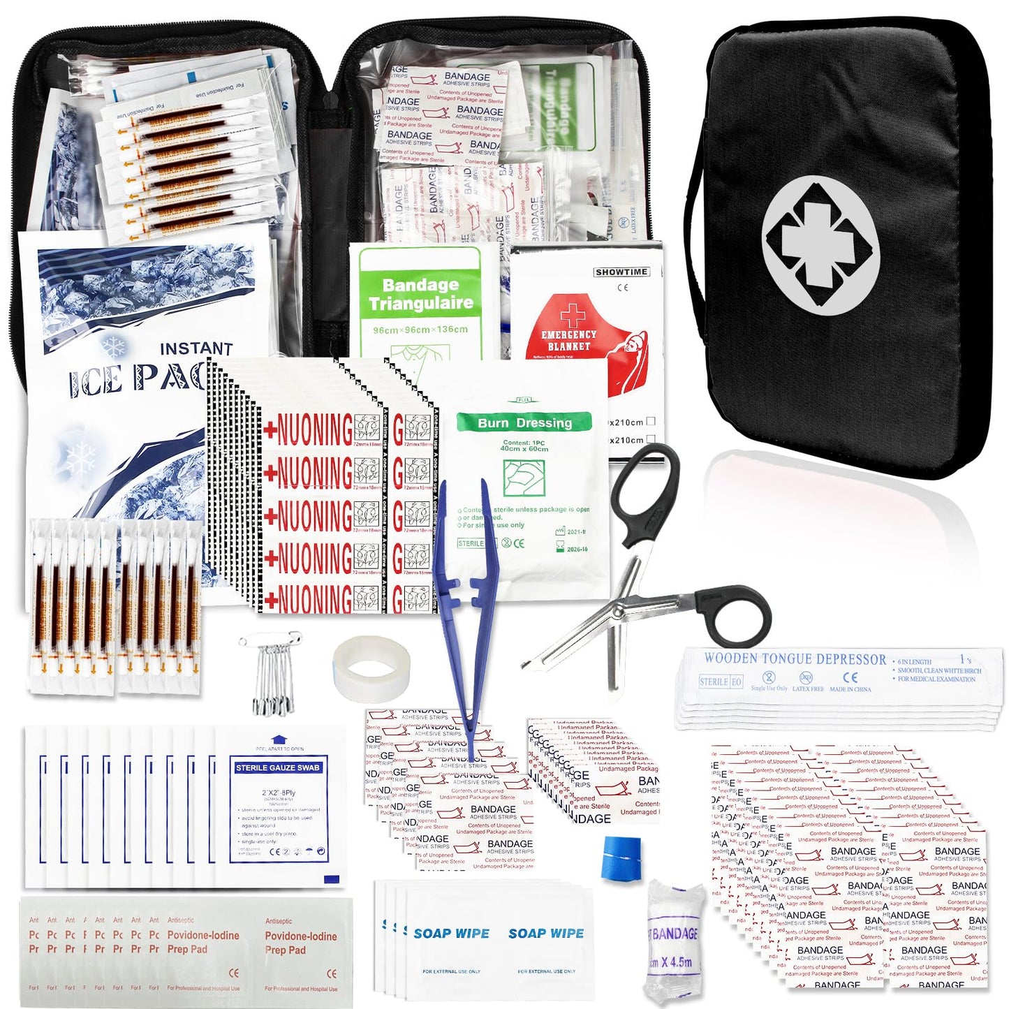 300Piece Travel First Aid Emergency Kit Home Essentials Hiking Survival Essential Kit for Outdoor Adventure Mini First Aid Kit for Backpack, Black 1st Aid