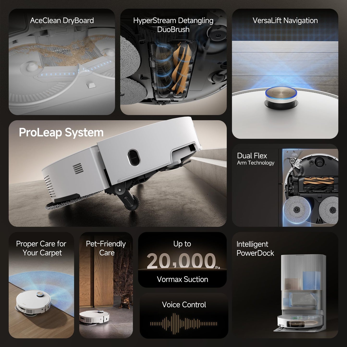 DREAME X50 Ultra White Robot Vacuum and Mop with Auto-Empty and Mop Self-Cleaning, 20,000Pa Suction, Obstacle Avoidance and 360° Navigation, Corner to Edge Deep Cleaning, Detangling Brush