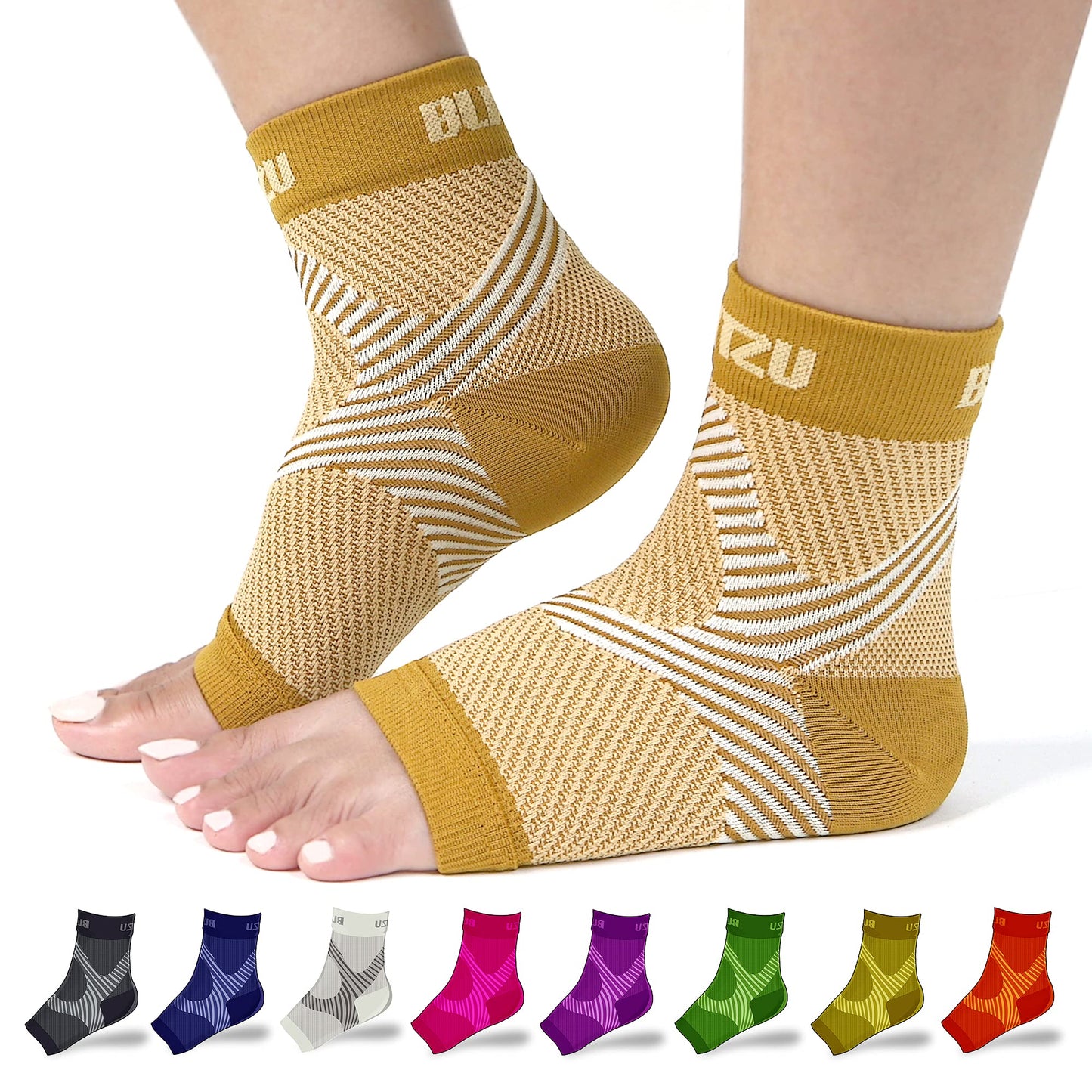 BLITZU Compression Socks for Plantar Fasciitis, Achilles Tendonitis Relief. Ankle Compression Sleeve for Heel Spurs, Foot Swelling, Fatigue & Sprain. Arch Support Brace for Sports, Gym Nude S-M