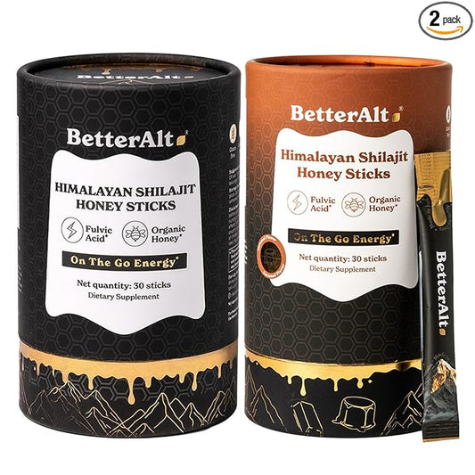 Better Alt Pure Himalayan Shilajit Sticks with Organic Honey, Saffron | Easy to Consume Shilajit| Energy Boost & Immune Support, 85+ Trace Minerals, 75%+ Fulvic Acid (Pack of 2) Classic + Caramel
