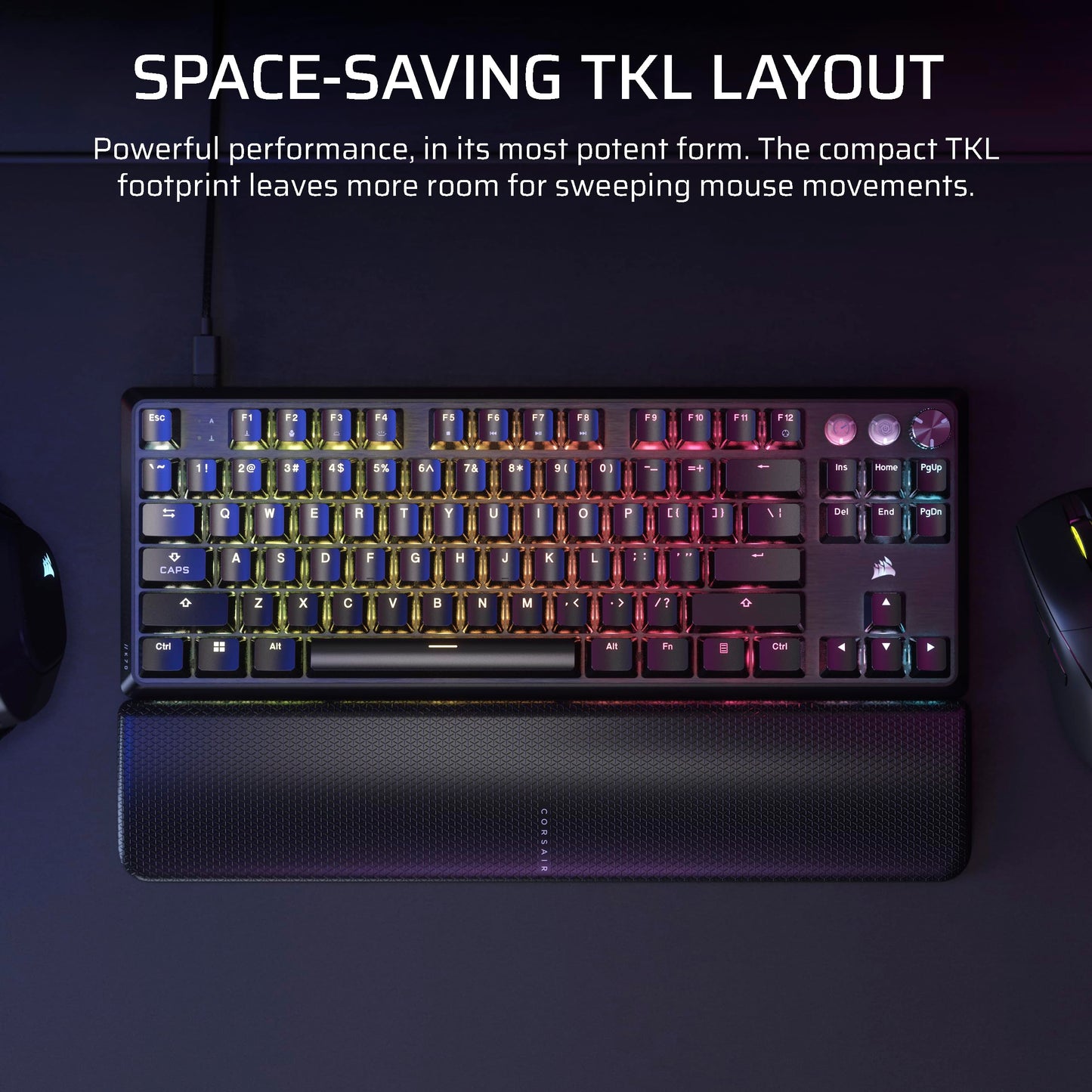 Corsair K70 PRO TKL RGB Tenkeyless Mechanical Wired Gaming Keyboard – Pre-Lubed Hall Effect MGX Hyperdrive Adjustable Switches, Simultaneous SOCD and Rapid Trigger, ABS Double-Shot, QWERTY NA – Black