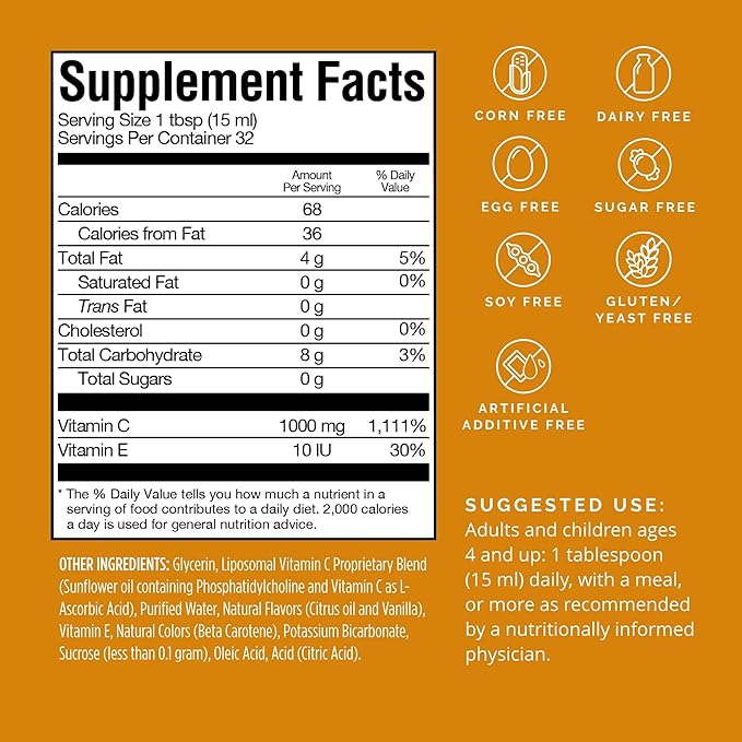 BRAINMD by Dr Amen Neuro-C, Citrus Vanilla - 16 fl oz - 1000 mg Liposomal Vitamin C - Advanced Brain & Immune Defense - Gluten Free - 32 Servings