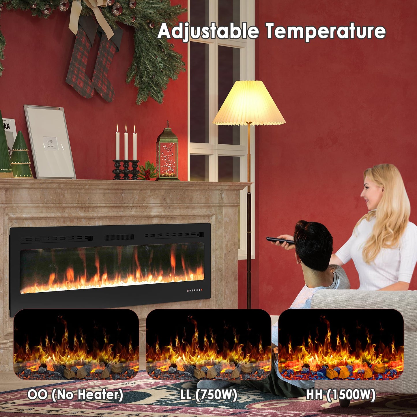 HOMTHING 80" Electric Fireplace Wall Mounted & Recessed, 750W/1500W Adjustable Heater with Remote & Touch Control, 8H Timer, Quiet Operation Electric Fire Place for Living Room Bedroom (Black)