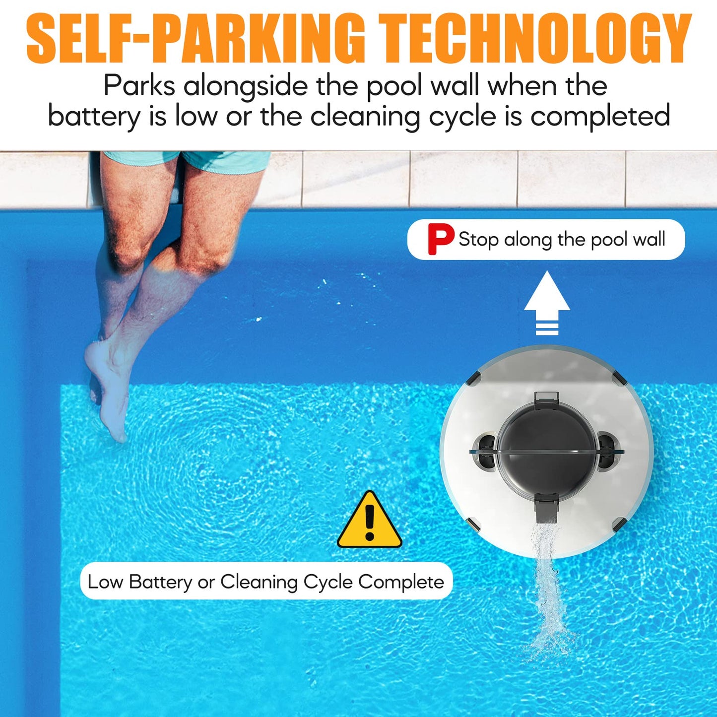 Cordless Pool Vacuum for Above Ground Pool, Robotic Pool Cleaner Automatic Vacuum Self-Parking Pool Robot for In-Ground Flat Pools Up to 1000 Sq.Ft (Lasts 120 Mins)