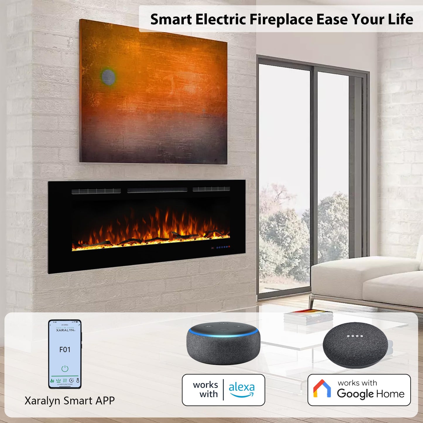 Dreamflame Electric Fireplace 40 inch Wide 26.5" High, Wall-Mounted & Recessed Fireplace Inserts, Multicolor Flame w/5 Dimmer, Remote Control Thermostat, Timer, Hardwire Connect, 1500W,Black