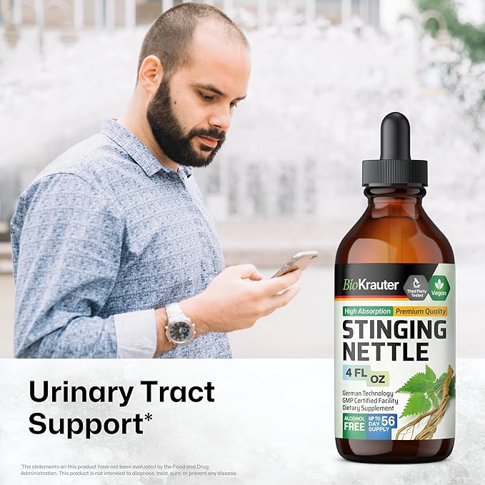 BIO KRAUTER Stinging Nettle Tincture - Nettle Root Extract Liquid - Urinary Support Supplement - Urtica Dioica Natural Extract - Vegan, Sugar & Alcohol Free Drops 4 Fl.Oz.