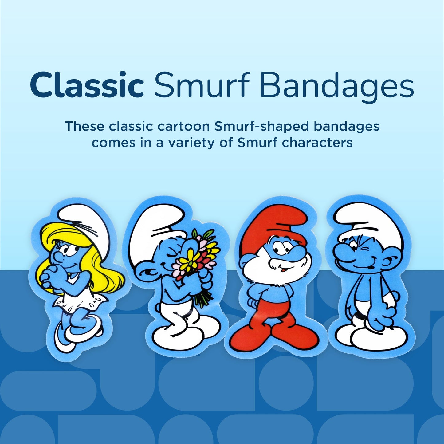 BioSwiss Bandages, The Smurfs Classic Shaped Self Adhesive Bandage, Latex Free Sterile Wound Care, First Aid Supplies for Kids and Adults, 24 Count