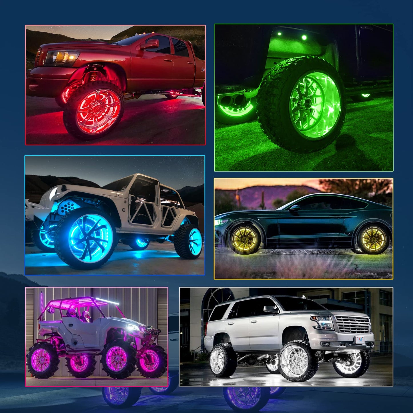 MICTUNING 17.5" V1 RGBW LED Wheel Lights Kit with APP Control & Music Sync Turn Signal, Brake Function, Pure Colors Neon Wheel Rim Lights for Trucks, SUVs, Cars (4PCS, Single Row)