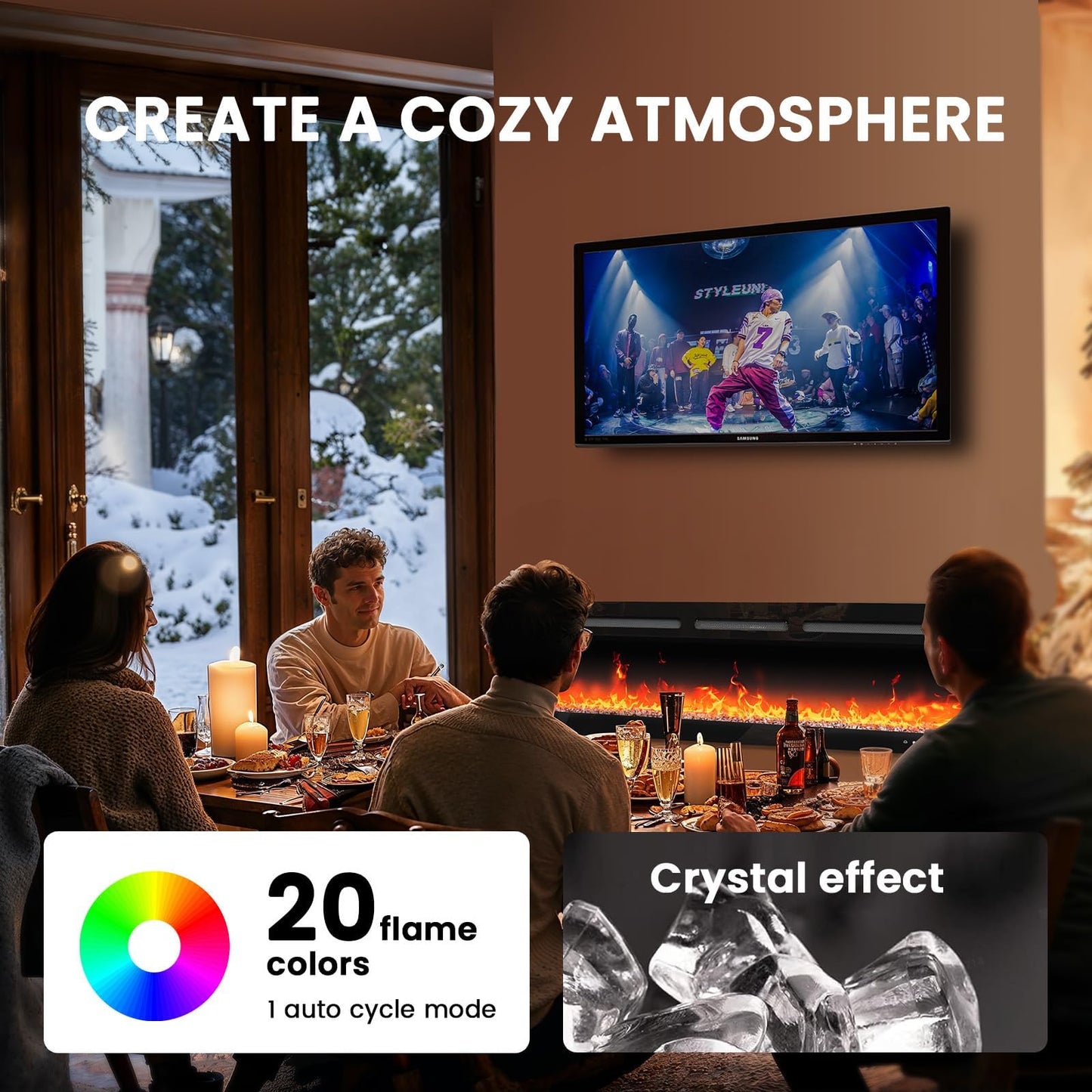 Totnz 50″ Electric Fireplace Heater with App & Remote Control, 5300 BTU Heat Output, Ultra-Slim Wall-Mounted or Recessed Electric Fireplace Inserts with Timer, 20 Flame Colors,SLELF02B-50