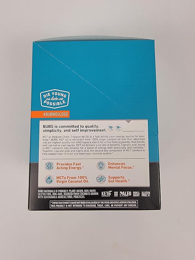 BUBS Naturals MCT Oil Powder Packets - Medium Chain Triglycerides - Keto Vegan & Paleo Friendly - Healthy Coconut Fats + Low Carb - Dairy-Free Energy Source - includes 14 Travel Packets