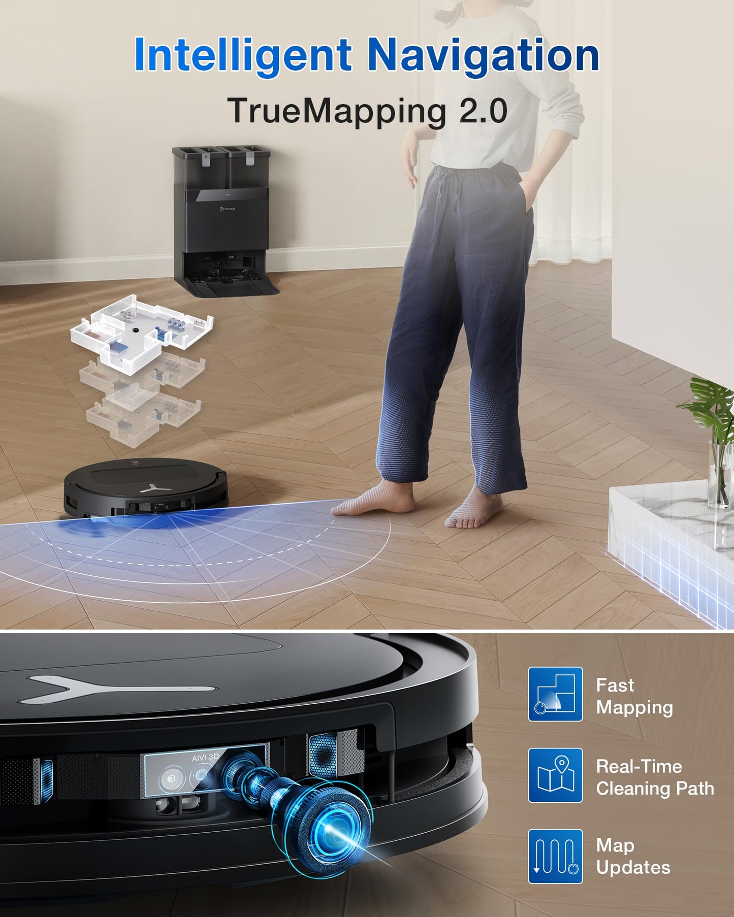 ECOVACS DEEBOT T50 PRO Omni Robot Vacuum and Mop, 3.19” Ultra-Slim, 15,000Pa Suction, ZeroTangle 2.0, TruEdge Edge Cleaning, AIVI 3D Obstacle Avoidance, Auto Mop Wash & Dry, Self-Emptying