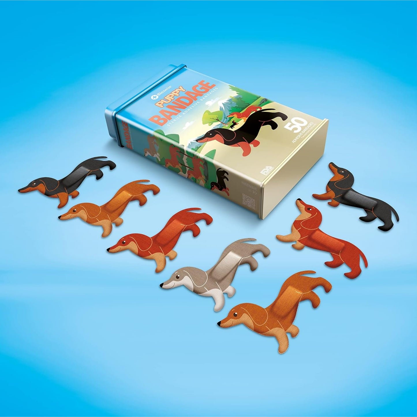 BioSwiss Bandages, Puppy Shaped Self Adhesive Bandage, Latex Free Sterile Wound Care, 50 Count