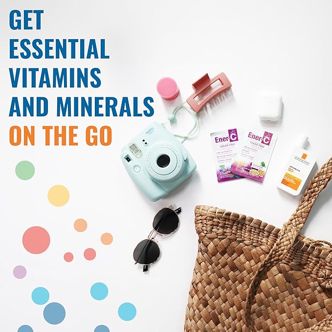 Ener-C Sugar Free Energy Passion Fruit Multivitamin Drink Mix Vitamin C 1000mg & Electrolytes - Natural Immunity Support with Real Fruit Juice Powders - Non-GMO Vegan & Gluten Free - 30 Count