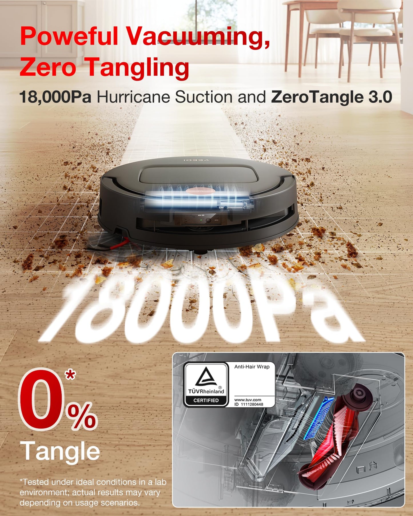 Yeedi M14 Plus Robot Vacuum and Mop, 18,000Pa Suction, OZMO Roller Instant Self-Washing Mopping, 167℉ Smart Dynamic Hot Wash & Auto-Dry, ZeroTangle 3.0 Anti-Hair Brush, All-in-One Omni Station, Black