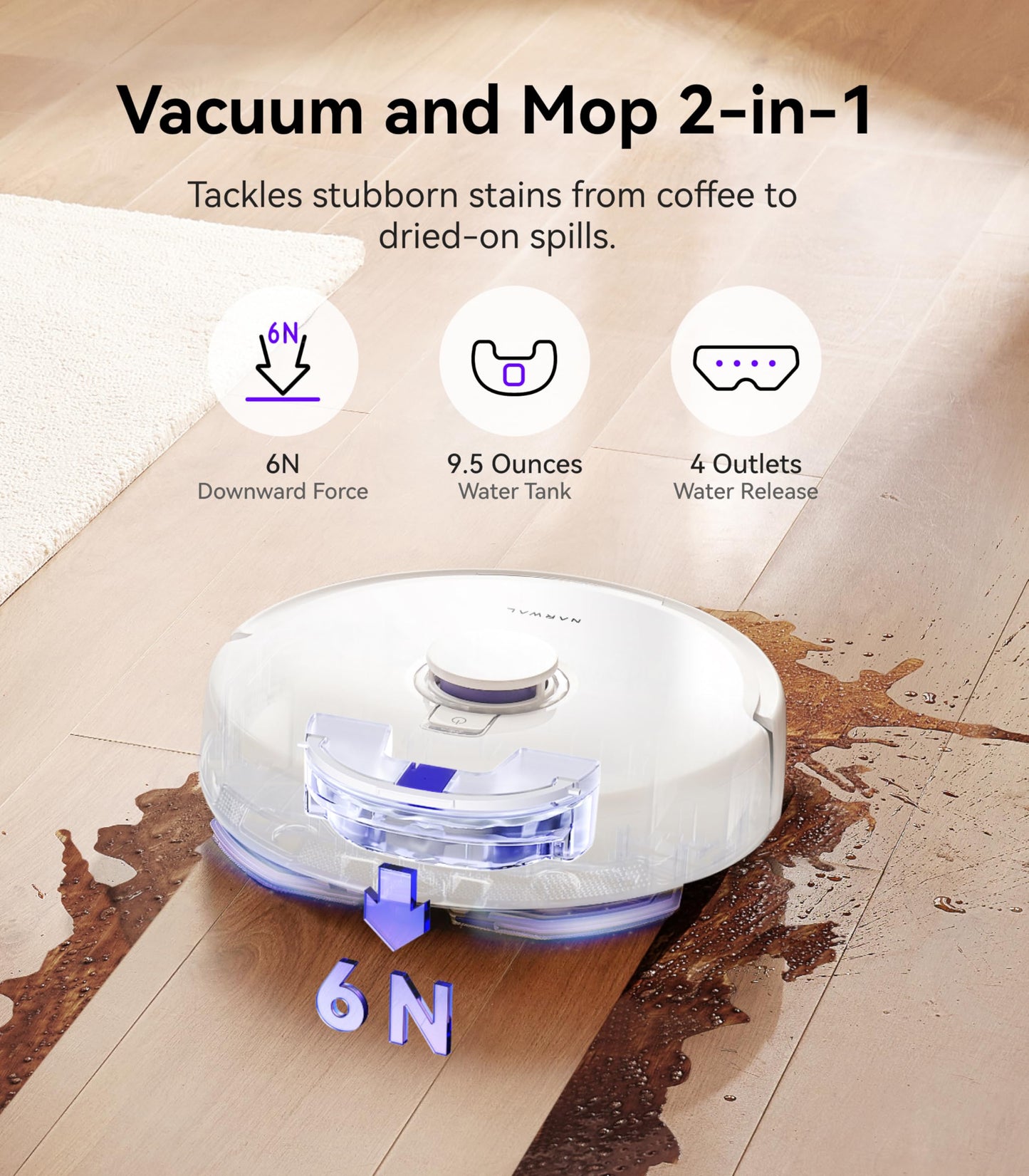 NARWAL Freo X Plus Robot Vacuum and Mop, 7-Week Dust Storage, 7800Pa Suction, Zero Tangles, Tri-Laser Obstacle Avoidance, LiDAR Navigation, Self Vacuum Cleaner for Pet Hair, Hard Floor, Carpet