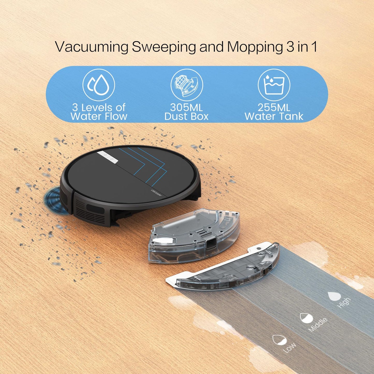 AIRROBO Robot Vacuum and Mop, 3000Pa Powerful Suction Robot Vacuum Cleaner with Self-Charging, Wi-Fi/App/Voice Control, Advanced Obstacle Avoidance, Slim Design, Ideal for Pet Hair, Hard Floor,Carpet
