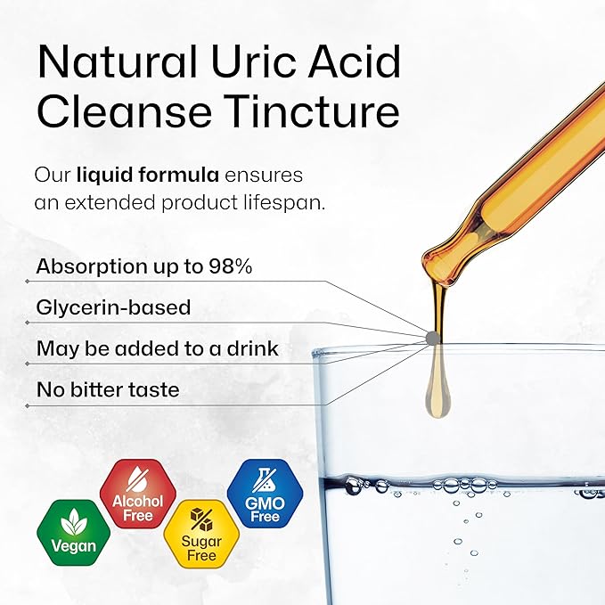BIO KRAUTER Uric Acid Support Tincture - Natural Kidney Supplement w/Tart Cherry, Milk Thistle, Turmeric Herbal Liquid Extracts - Vegan Drops 4 Fl.Oz.