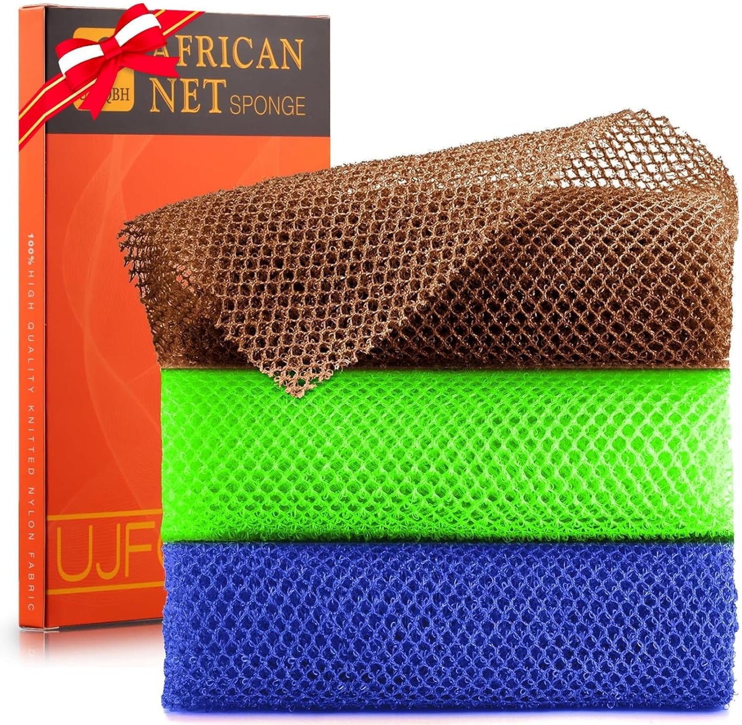 3-Piece African Exfoliating Net Bath Sponge Set | Skin Smoother | Daily Use