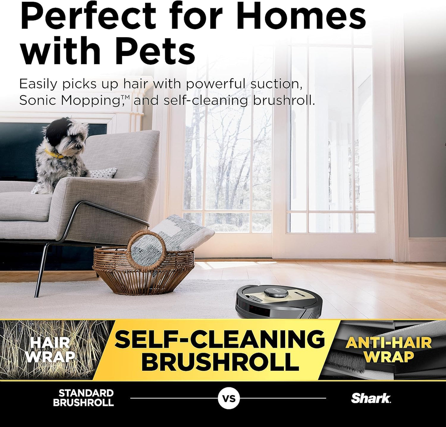 SHARK Shark RV2410WD IQ 2-in-1 Robot Vacuum & Mop with Matrix Clean & Sonic Mopping, Perfect for Pet Hair, Carpets, Hard Floors, Compatible with Alexa, Black/Gold, No Self-Empty Base (Renewed)