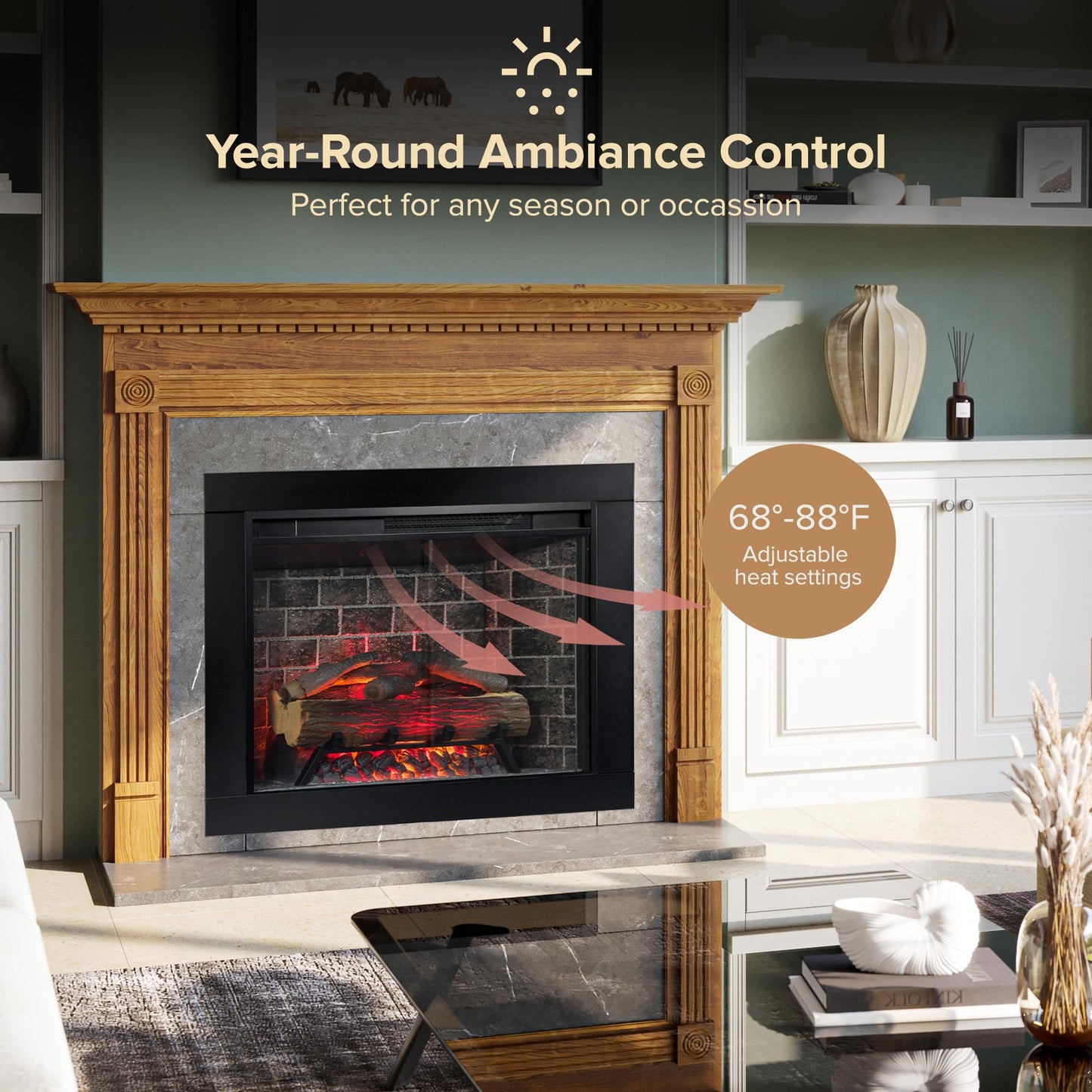 Modern Ember Uptown - Smart Home Electric Fireplace Insert + Trim, 28” Electric Heater Heats up to 1,000 sq. ft., Wall Fireplace Electric with Remote Control for Heat Settings and Flame Colors