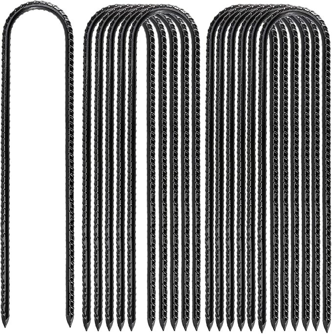 12 Pack 12 Inch U Shaped Rebar Stakes, Black U Rebar Hook, Heavy Duty Trampoline Wind Anchors Stakes for Camping Tents, Soccer Net