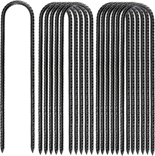 12 Pack 12 Inch U Shaped Rebar Stakes, Black U Rebar Hook, Heavy Duty Trampoline Wind Anchors Stakes for Camping Tents, Soccer Net