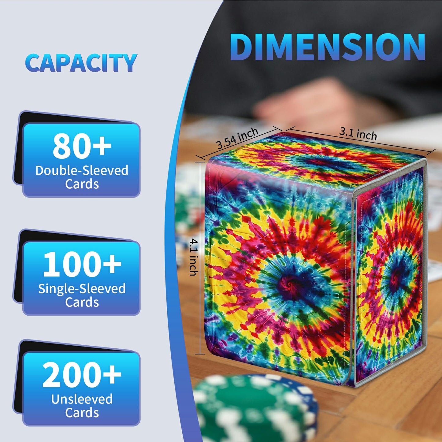 BREIDMKFM Card Deck Box for Trading Cards, MTG Commander Deck Box Fits 100+ Single Sleeved Cards, Leather Magnetic Card Storage Box for YuGiOh TCG CCG Cards, Rainbow Pattern