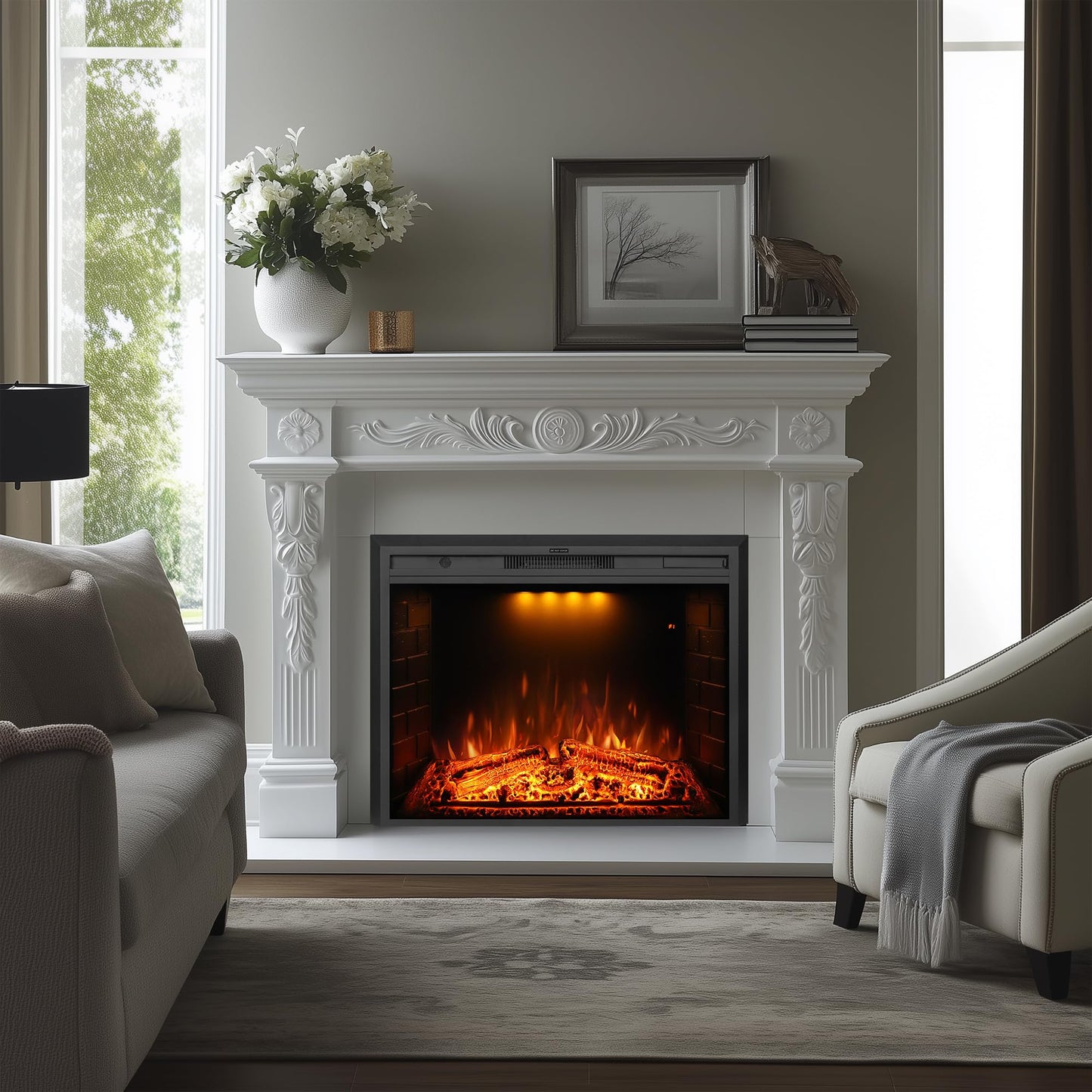 Dreamflame 36 inch Electric Fireplace, Wall Fireplace Electric with Remote Control, Realistic Log and Crackling Sound, Overheating Protection and Timer, 750/1500W Black