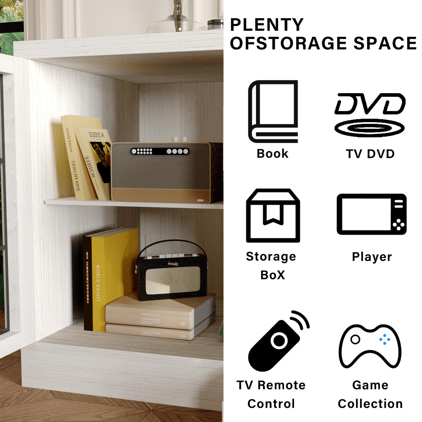 CharaVector 3-Sided Farmhouse Electric Fireplace TV Stand for TVs up to 75'', Entertainment Center with Glass Door Storage Cabinet, 60'' Large TV Stands with 30''Fireplace, White